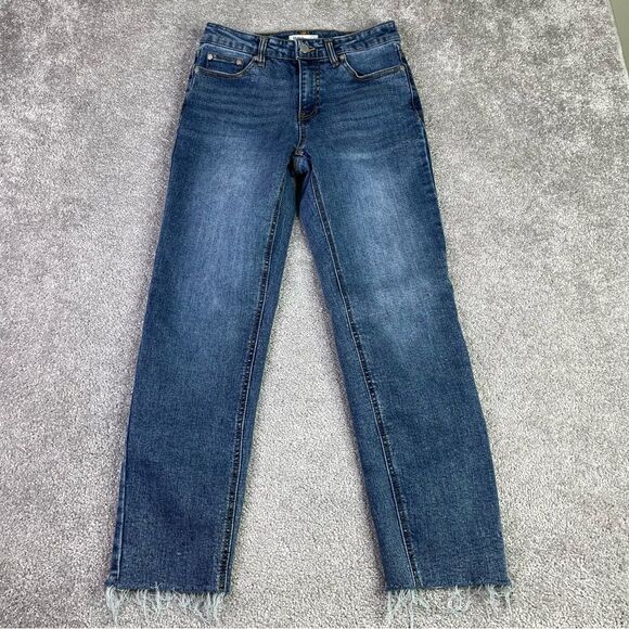 OAT New York Jeans Women's 4/27 Blue Slim Straight Cropped Mid-Rise Dark Denim - Picture 1 of 12